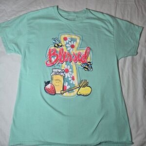 Girlie Girl Originals "Summer Blessed Cross"  Cool Mint Short Sleeve T-Shirt Lg